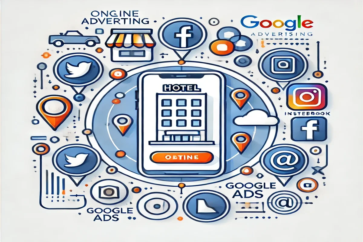 publicidad-digital-hoteles imagen-con-iconos-publicidad-digital-google-ads-y-rrss-y-silueta-hotel